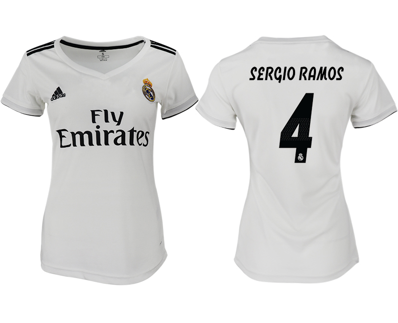 2018-19 Real Madrid 4 SERGIO RAMOS Home Women Soccer Jersey - Click Image to Close
