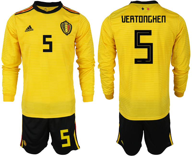 Belgium 5 UERTONGHEN Away 2018 FIFA World Cup Long Sleeve Soccer Jersey