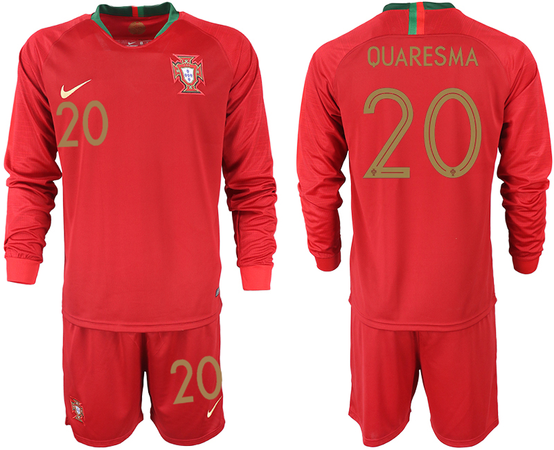 Portugal 20 QUARESMA Home 2018 FIFA World Cup Long Sleeve Soccer Jersey - Click Image to Close