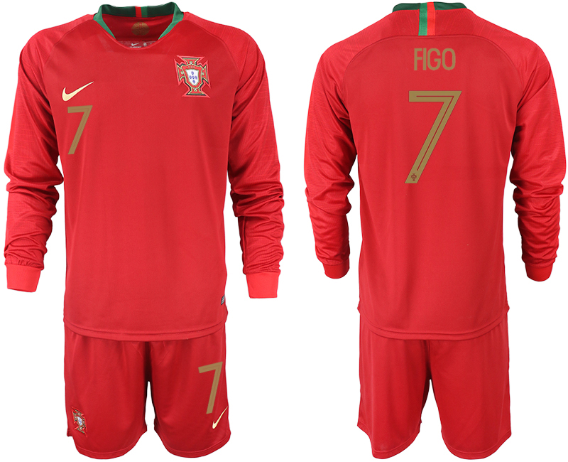 Portugal 7 FIGO Home 2018 FIFA World Cup Long Sleeve Soccer Jersey - Click Image to Close