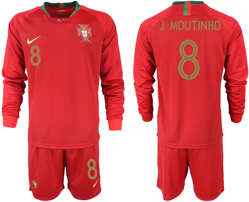 Portugal 8 J. MOUTINHO Home 2018 FIFA World Cup Long Sleeve Soccer Jersey - Click Image to Close
