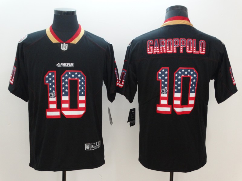 Nike 49ers 10 Jimmy Garoppolo Black USA Flag Fashion Limited Jersey