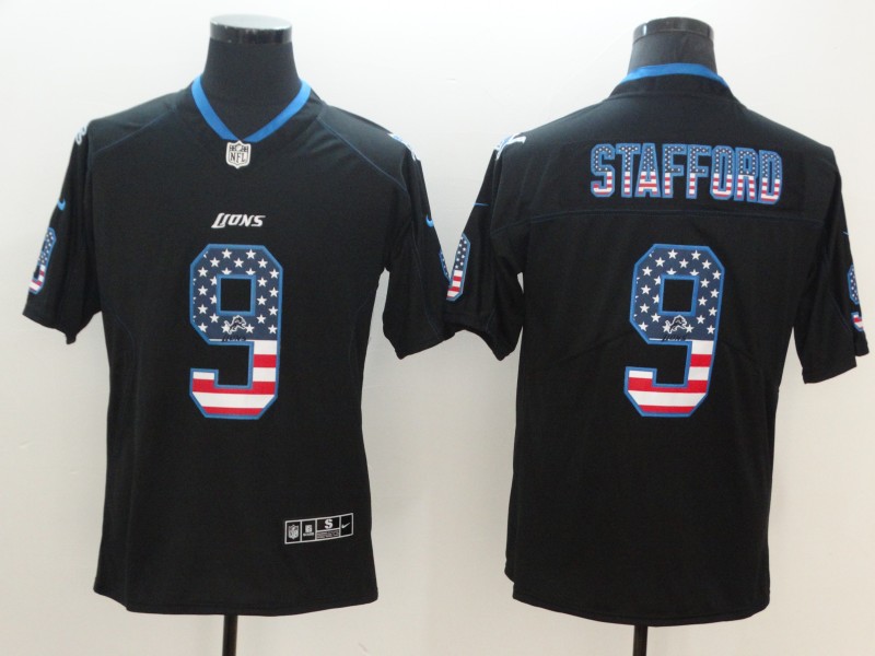 Nike Lions 9 Matthew Stafford Black USA Flag Fashion Limited Jersey