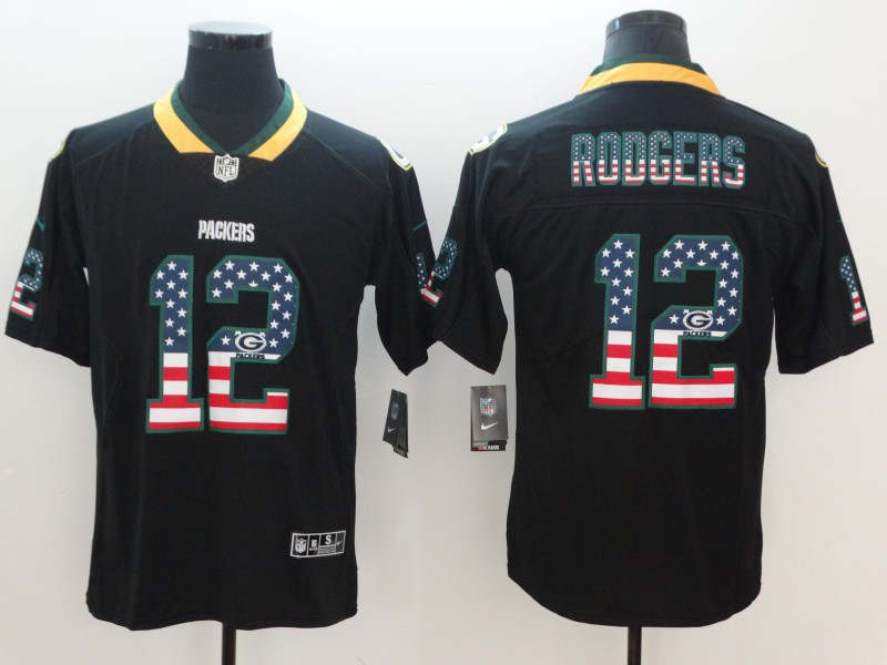 Nike Packers 12 Aaron Rodgers Black USA Flag Fashion Limited Jersey