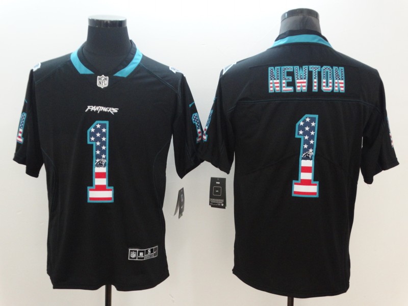 Nike Panthers 1 Cam Newton Black USA Flag Fashion Limited Jersey