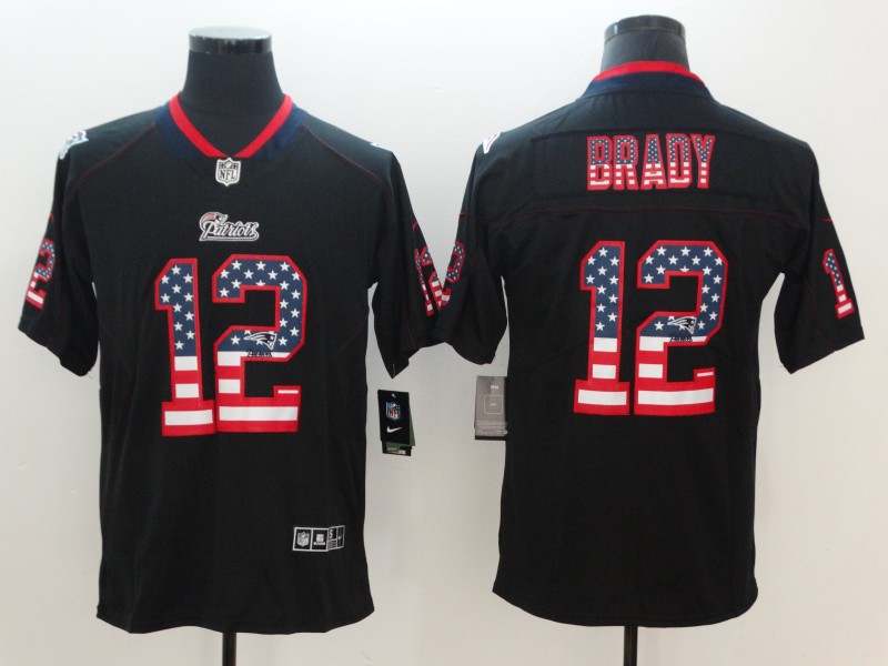 Nike Patriots 12 Tom Brady Black USA Flag Fashion Limited Jersey