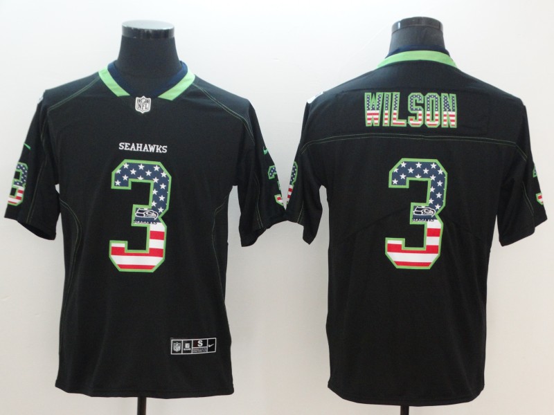 Nike Seahawks 3 Russell Wilson Black USA Flag Fashion Limited Jersey