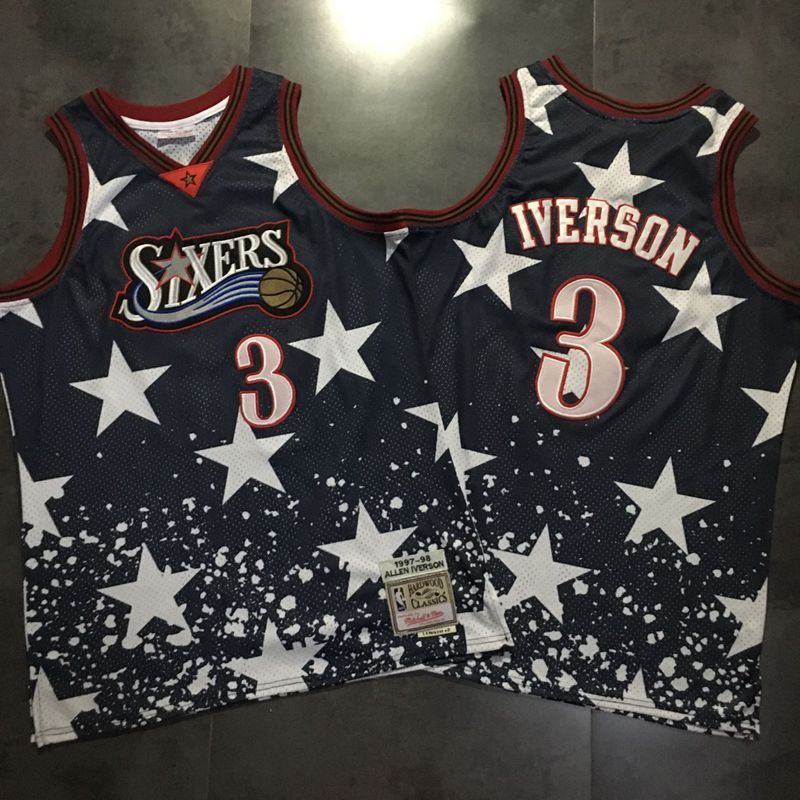 76ers 3 Allen Iverson Black Independence Day Stitched Basketball Jersey - Click Image to Close