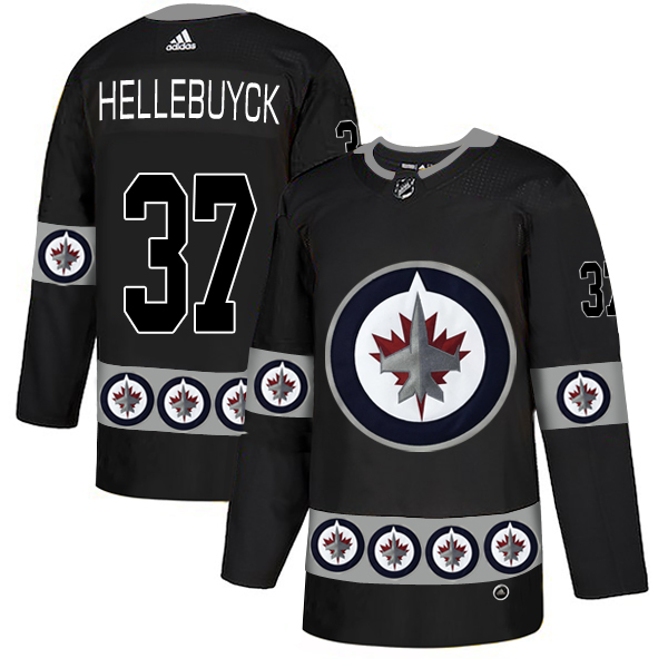 Winnipeg Jets 37 Connor Hellebuyck Black Team Logos Fashion Adidas Jersey