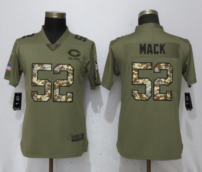 Nike Bears 52 Khalil Mack Olive Camo Women Salute To Service Limited Jersey