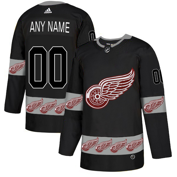 Detroit Red Wings Black Men's Customized Team Logos Fashion Adidas Jersey - Click Image to Close