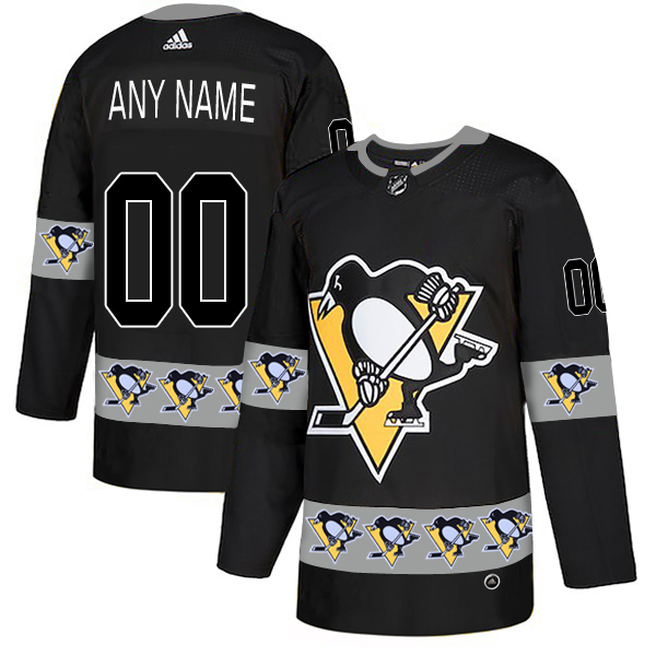 Pittsburgh Penguins Black Men's Customized Team Logos Fashion Adidas Jersey - Click Image to Close