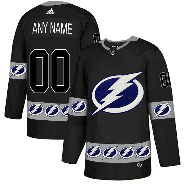 Tampa Bay Lightning Black Men's Customized Team Logos Fashion Adidas Jersey - Click Image to Close