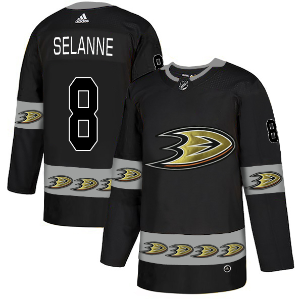 Ducks 8 Teemu Selanne Black Team Logos Fashion Adidas Jersey