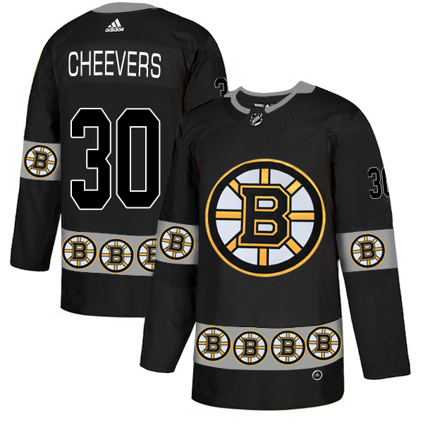 Bruins 30 Gerry Cheevers Black Team Logos Fashion Adidas Jersey