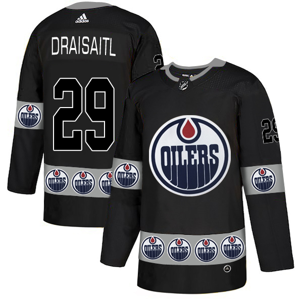 Oilers 29 Leon Draisaitl Black Team Logos Fashion Adidas Jersey
