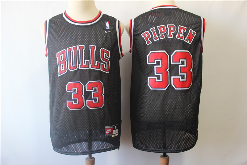 Bulls 33 Scottie Pippen Black Throwback Jersey - Click Image to Close