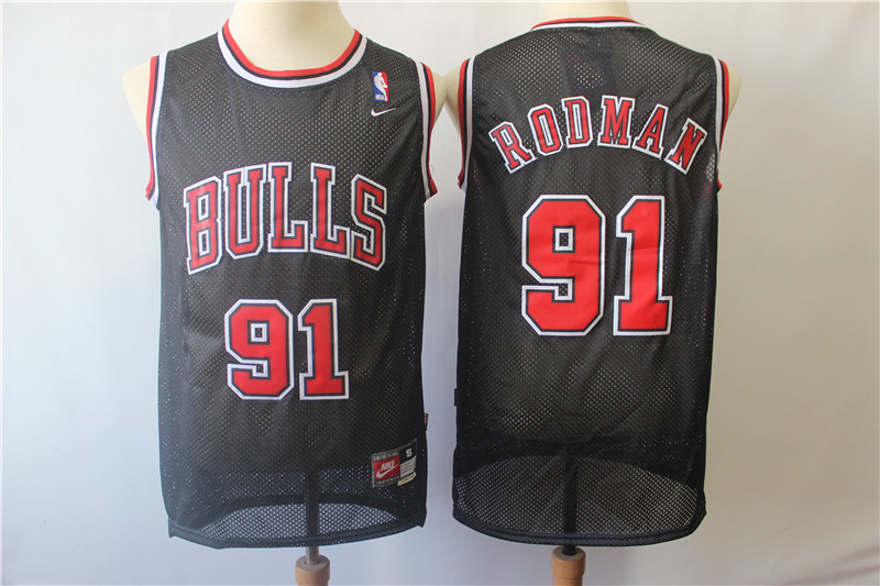 Bulls 91 Dennis Rodman Black Throwback Jersey - Click Image to Close