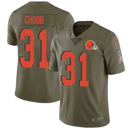 Nike Browns 31 Nick Chubb Olive Youth Salute to Service Limited Jersey