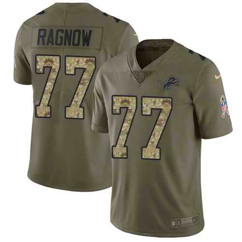 Nike Lions 77 Frank Ragnow Olive Camo Salute To Service Limited Jersey
