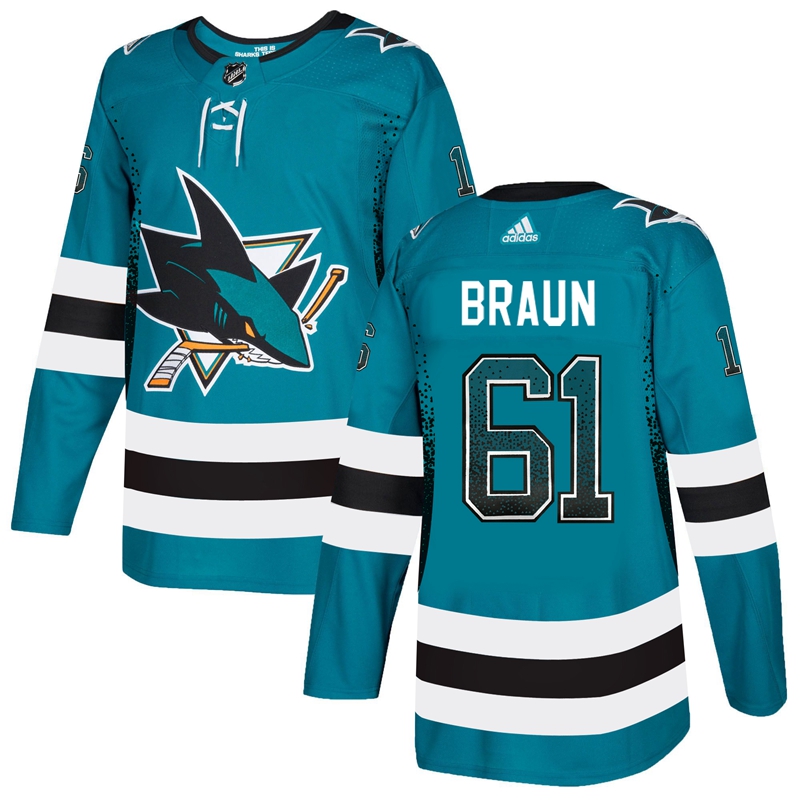 Sharks 61 Justin Braun Teal Drift Fashion Adidas Jersey