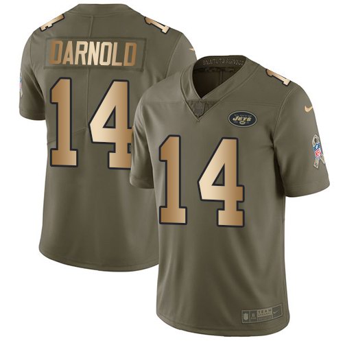 Nike Jets 14 Sam Darnold Olive Gold Youth Salute To Service Limited Jersey - Click Image to Close