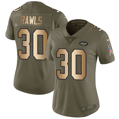 Nike Jets 30 Thomas Rawls Olive Gold Women Salute To Service Limited Jersey