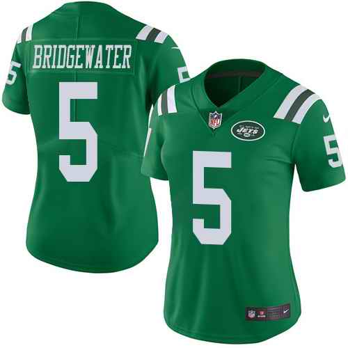Nike Jets 5 Teddy Bridgewater Green Women Color Rush Limited Jersey