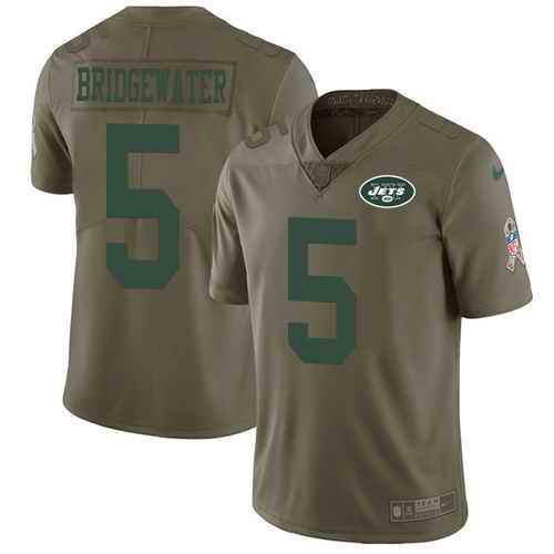 Nike Jets 5 Teddy Bridgewater Olive Salute To Service Limited Jersey - Click Image to Close