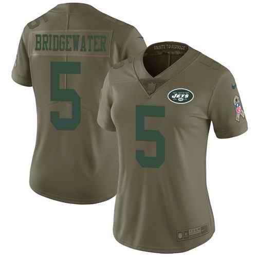 Nike Jets 5 Teddy Bridgewater Olive Women Salute To Service Limited Jersey