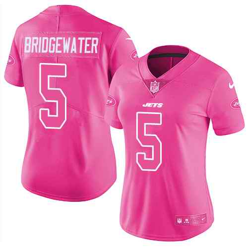 Nike Jets 5 Teddy Bridgewater Pink Women Rush Fashion Limited Jersey Nike Jets 5 Teddy Bridgewater Pink Women Rush Fashion Limited Jersey