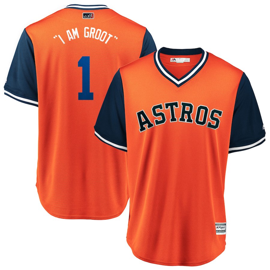 Astros 1 Carlos Correa I Am Groot Orange 2018 Players' Weekend Cool Base Jersey