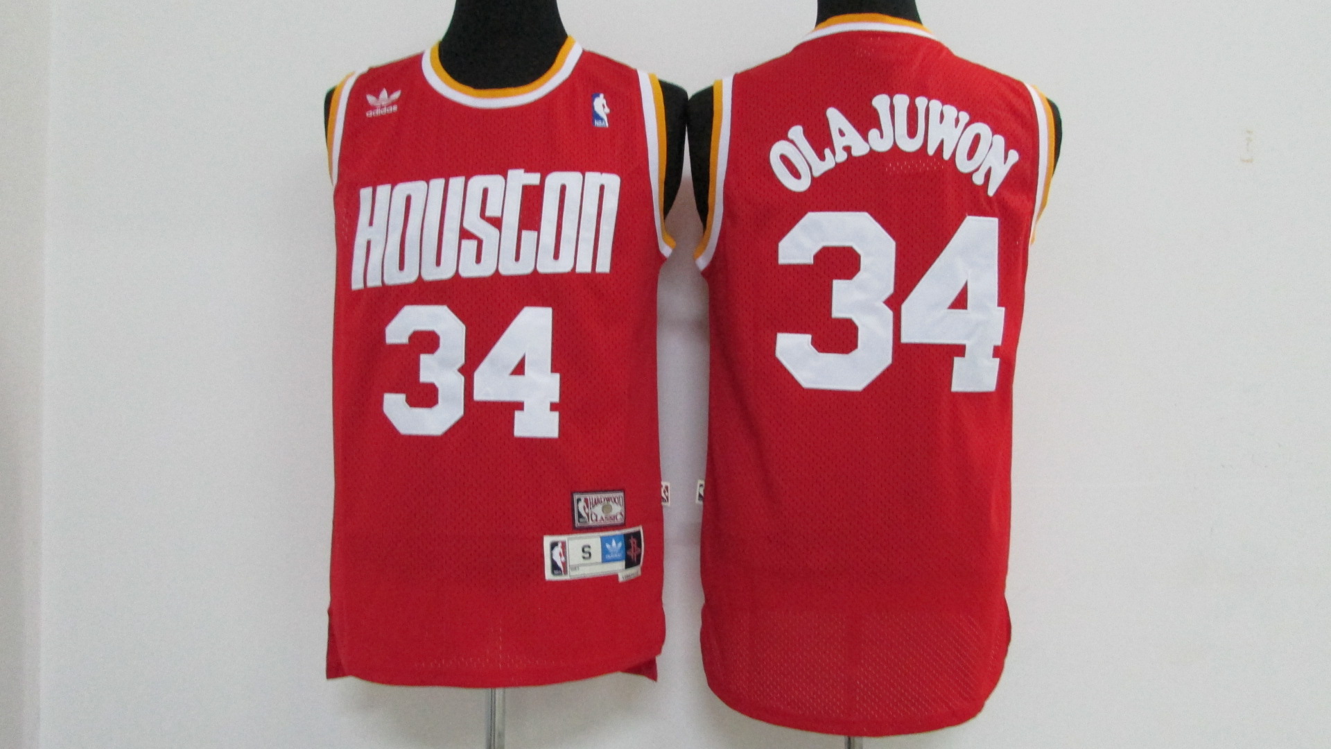 Rockets 34 Hakeem Olajuwon Red Hardwood Classics Jersey