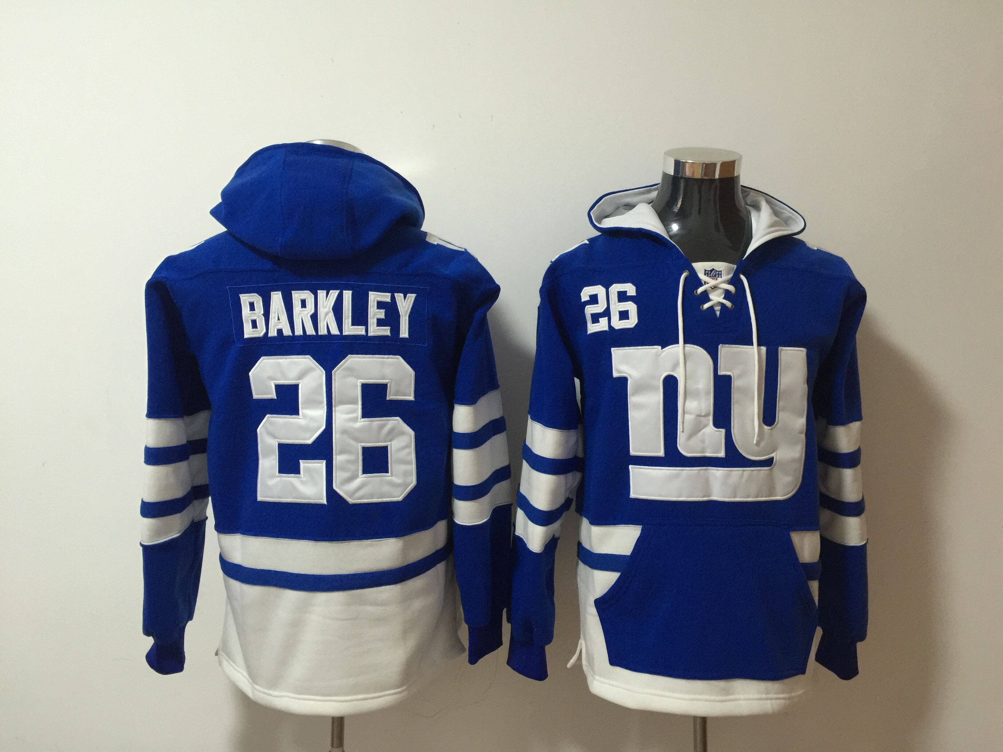 Giants 26 Saquon Barkley Royal All Stitched Hooded Sweatshirt