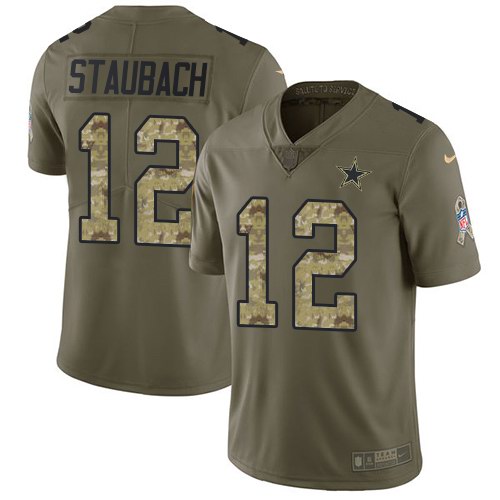 Nike Cowboys 12 Roger Staubach Olive Camo Salute To Service Limited Jersey
