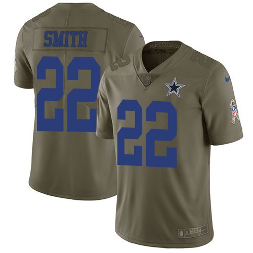 Nike Cowboys 22 Emmitt Smith Olive Salute To Service Limited Jersey
