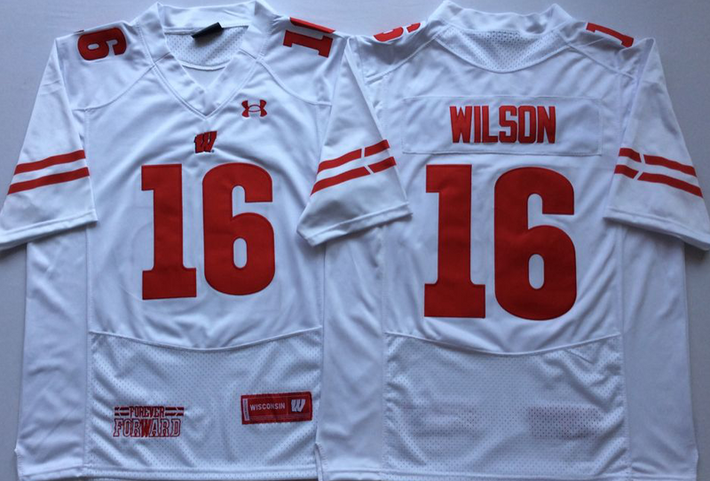 Wisconsin Badgers 16 Russell Wilson White Nike College Football Jersey