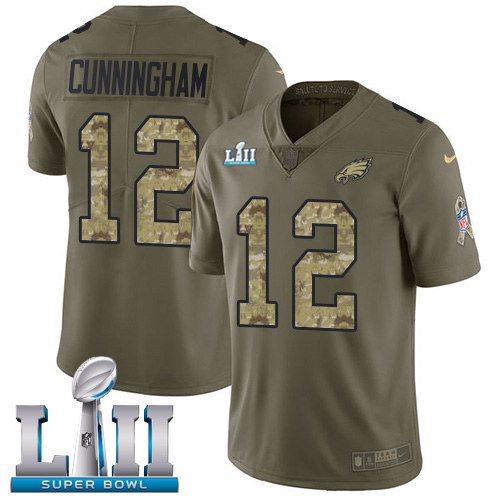 Nike Eagles 12 Randall Cunningham Olive Camo 2018 Super Bowl LII Salute To Service Limited Jersey
