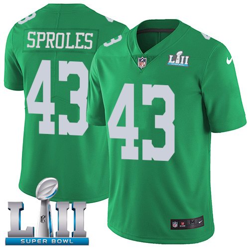 Nike Eagles 43 Darren Sproles Green 2018 Super Bowl LII Youth Corlor Rush Limited Jersey