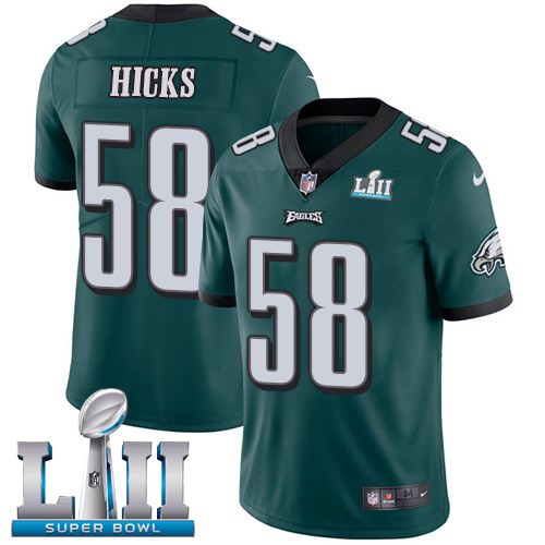 Nike Eagles 58 Jordan Hicks Green 2018 Super Bowl LII Vapor Untouchable Limited Jersey