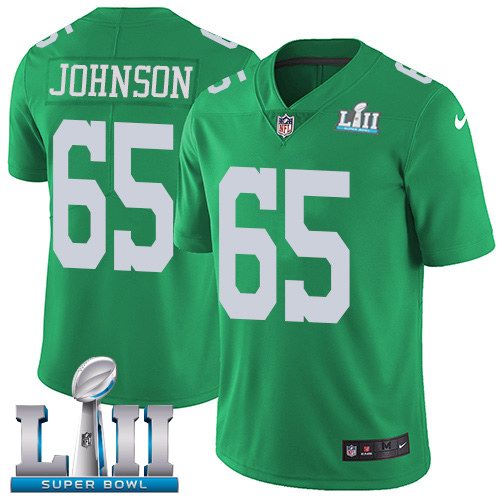 Nike Eagles 65 Lane Johnson Green 2018 Super Bowl Color Rush Limited Jersey