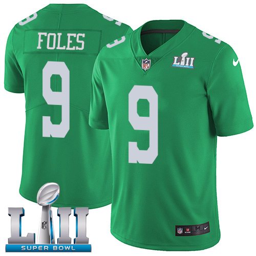Nike Eagles 9 Nick Foles Green 2018 Super Bowl LII Youth Corlor Rush Limited Jersey