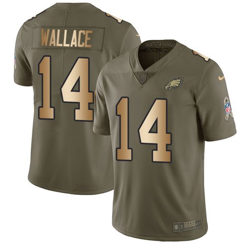 Nike Eagles 14 Mike Wallace Olive Gold Salute To Service Limited Jersey