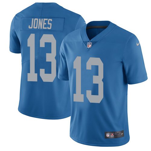 Nike Lions 13 T.J. Jones Blue Throwback Vapor Untouchable Limited Jersey