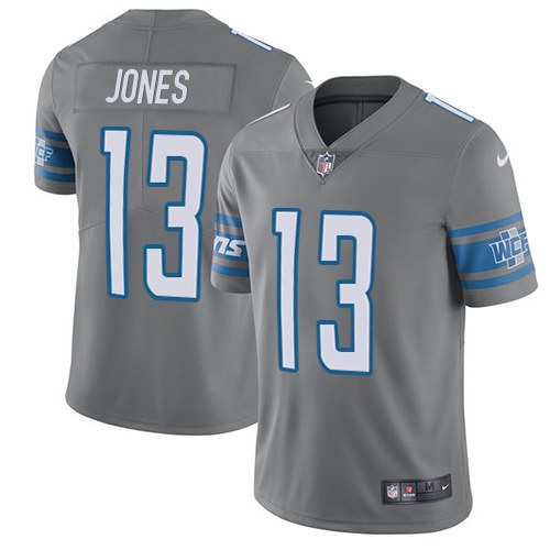 Nike Lions 13 T.J. Jones Gray Youth Color Rush Limited Jersey