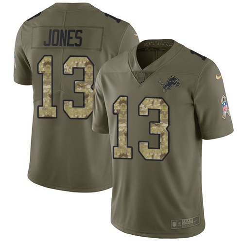 Nike Lions 13 T.J. Jones Olive Camo Salute To Service Limited Jersey