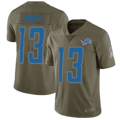 Nike Lions 13 T.J. Jones Olive Salute To Service Limited Jersey