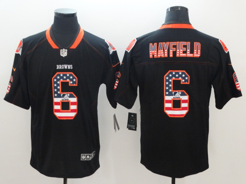 Nike Browns 6 Baker Mayfield Black USA Flag Fashion Limited Jersey