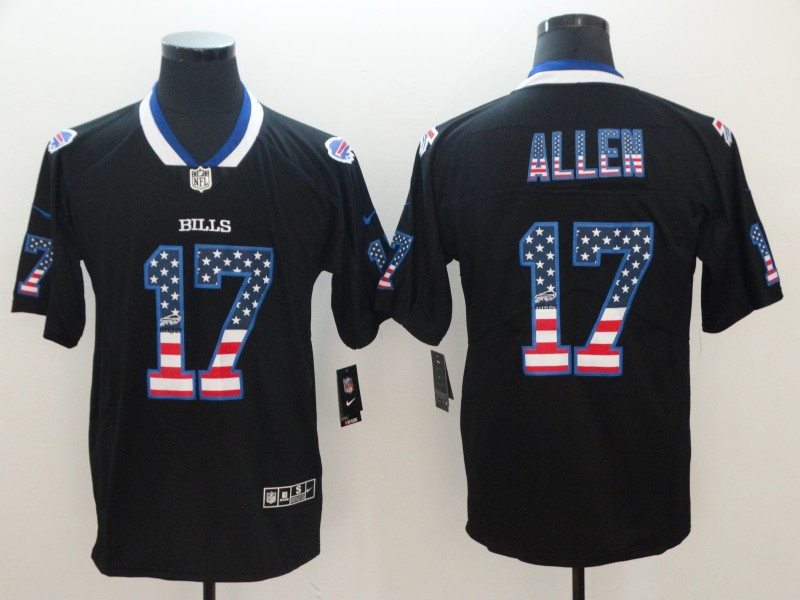 Nike Bills 17 Josh Allen Black USA Flag Fashion Limited Jersey