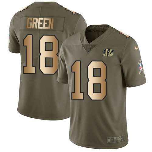 Nike Bengals 18 A.J. Green Olive Gold Salute To Service Limited Jersey